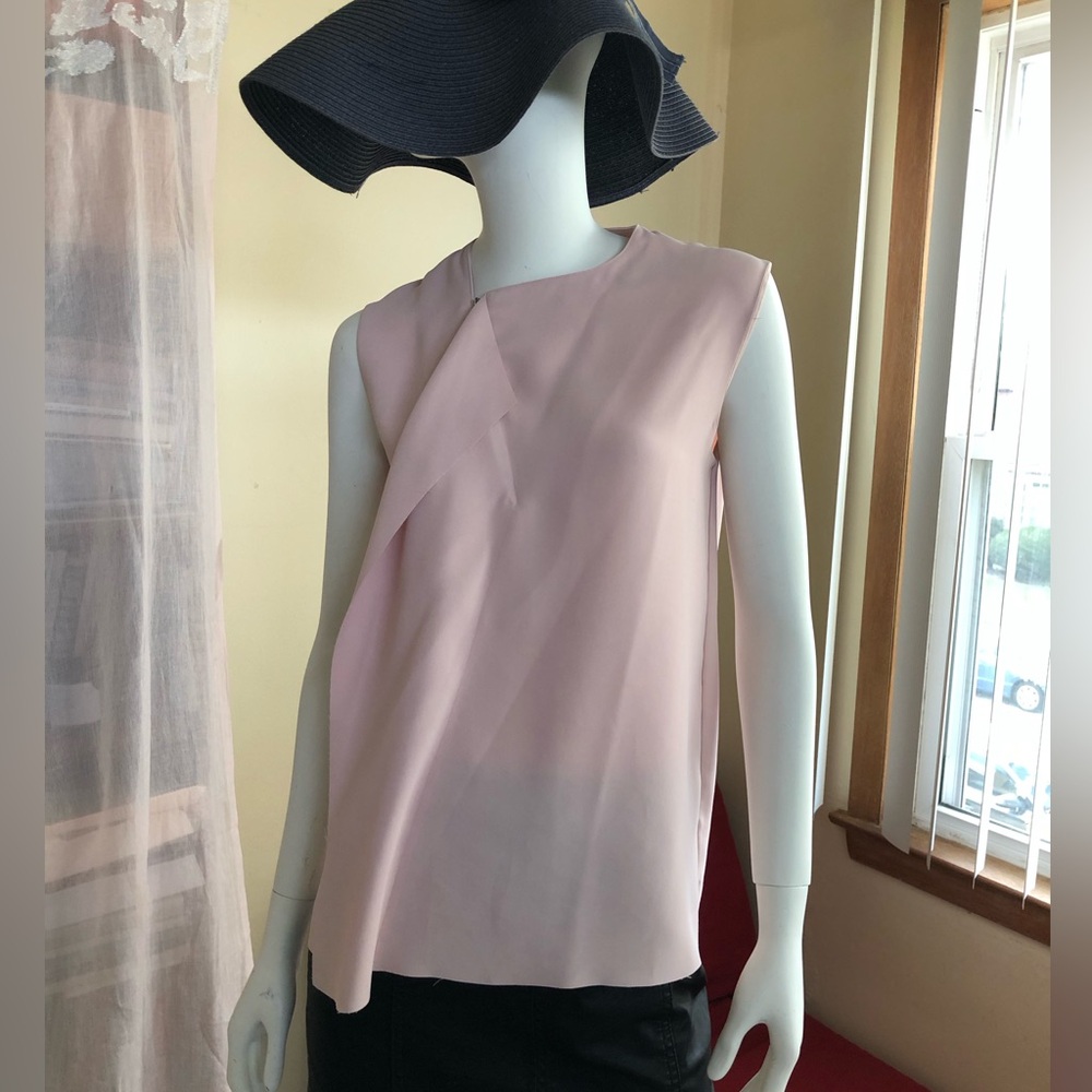 VINCE Zippered Sleeveless Blouse Drape Neck Shell Top Pink Buff Vest XS